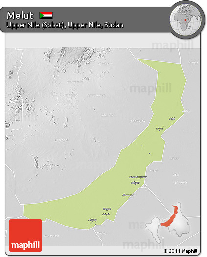Physical 3D Map of Melut, lighten, desaturated