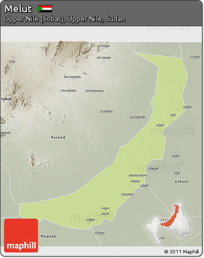 Physical 3D Map of Melut, semi-desaturated