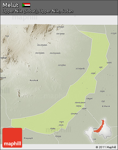 Physical 3D Map of Melut, semi-desaturated