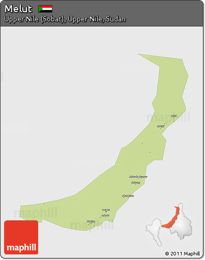 Physical 3D Map of Melut, single color outside