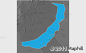 Political 3D Map of Melut, darken, desaturated