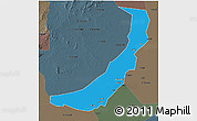 Political 3D Map of Melut, darken, semi-desaturated
