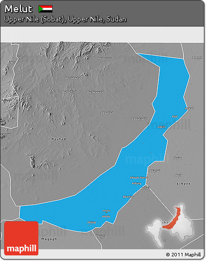 Political 3D Map of Melut, desaturated