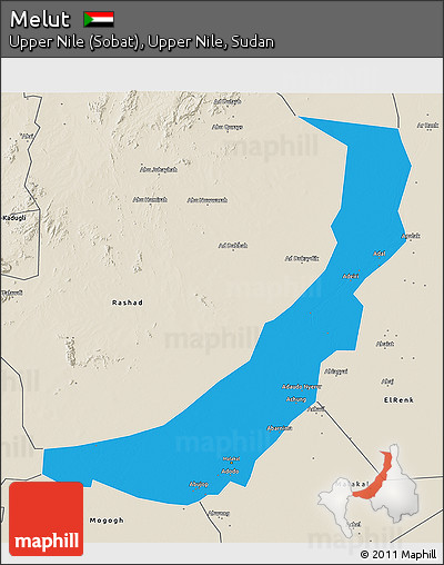 Political 3D Map of Melut, shaded relief outside
