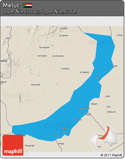 Political 3D Map of Melut, shaded relief outside