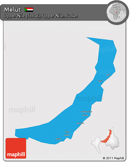 Political 3D Map of Melut, single color outside