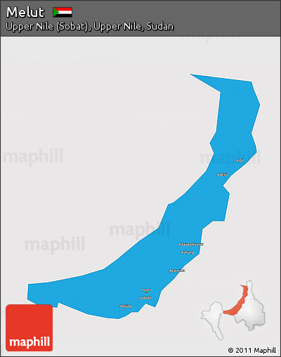 Political 3D Map of Melut, single color outside