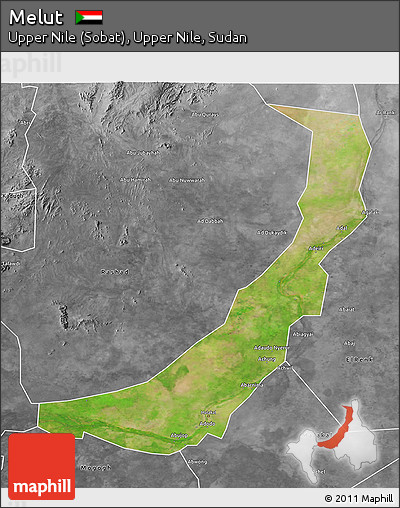 Satellite 3D Map of Melut, desaturated