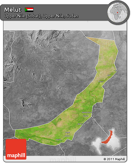 Satellite 3D Map of Melut, desaturated
