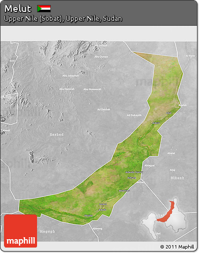 Satellite 3D Map of Melut, lighten, desaturated