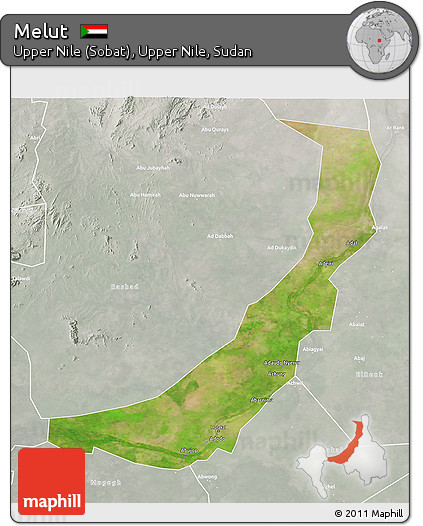 Satellite 3D Map of Melut, lighten, semi-desaturated