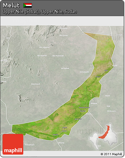 Satellite 3D Map of Melut, lighten, semi-desaturated