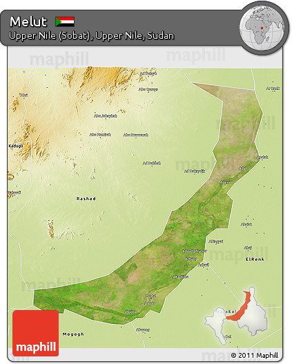 Satellite 3D Map of Melut, physical outside