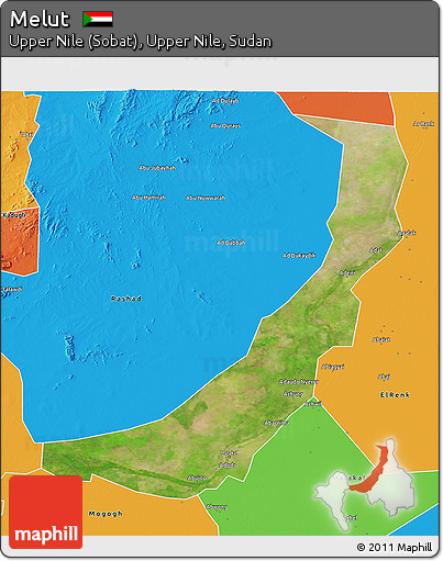 Satellite 3D Map of Melut, political outside