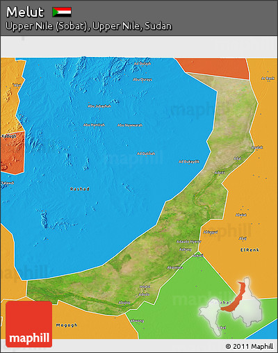 Satellite 3D Map of Melut, political outside