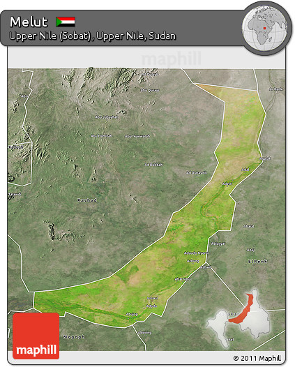 Satellite 3D Map of Melut, semi-desaturated