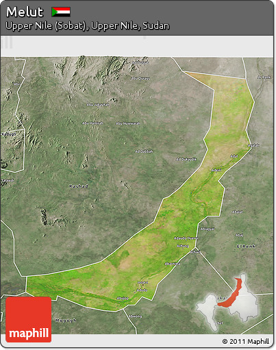 Satellite 3D Map of Melut, semi-desaturated