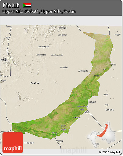 Satellite 3D Map of Melut, shaded relief outside