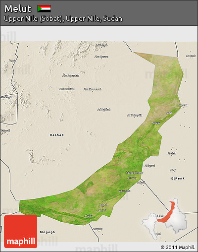 Satellite 3D Map of Melut, shaded relief outside
