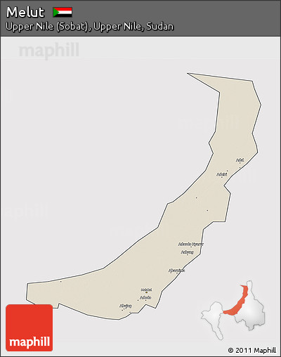 Shaded Relief 3D Map of Melut, cropped outside