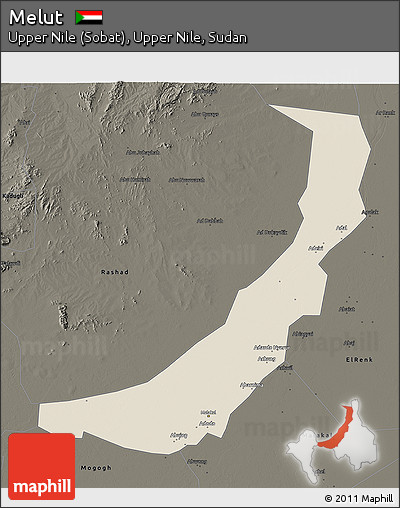 Shaded Relief 3D Map of Melut, darken