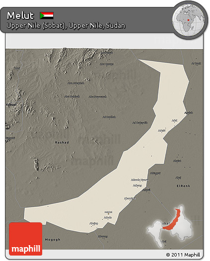 Shaded Relief 3D Map of Melut, darken
