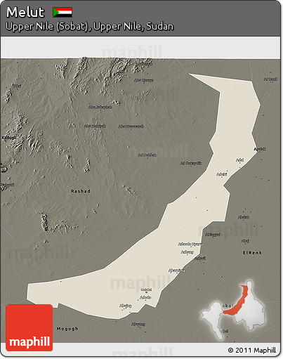 Shaded Relief 3D Map of Melut, darken