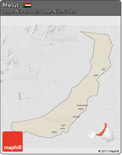 Shaded Relief 3D Map of Melut, lighten, desaturated