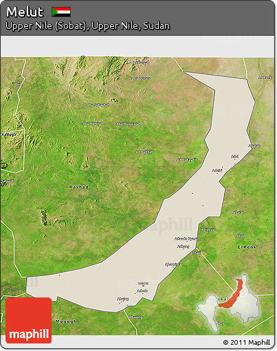 Shaded Relief 3D Map of Melut, satellite outside