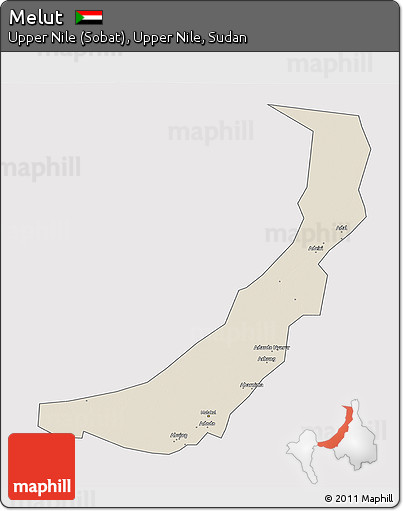 Shaded Relief 3D Map of Melut, single color outside