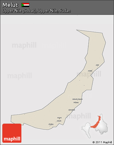 Shaded Relief 3D Map of Melut, single color outside