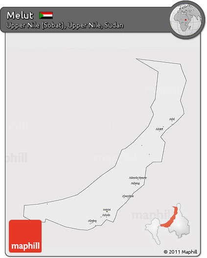 Silver Style 3D Map of Melut, single color outside