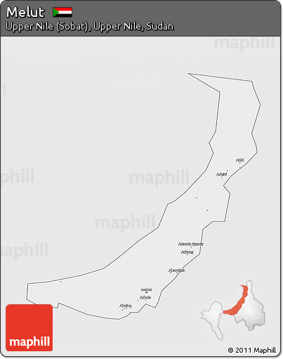 Silver Style 3D Map of Melut, single color outside