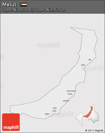 Silver Style 3D Map of Melut, single color outside