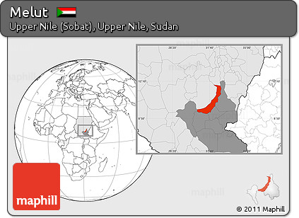 Blank Location Map of Melut, highlighted country, highlighted grandparent region