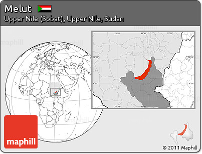 Blank Location Map of Melut, highlighted country, highlighted grandparent region
