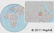Gray Location Map of Melut, within the entire country, hill shading
