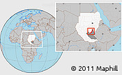 Gray Location Map of Melut, highlighted country, highlighted grandparent region, within the entire country