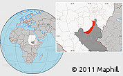 Gray Location Map of Melut, highlighted country, highlighted grandparent region