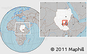 Gray Location Map of Melut, highlighted country, highlighted parent region, within the entire country, hill shading