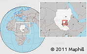Gray Location Map of Melut, highlighted country, highlighted parent region, within the entire country