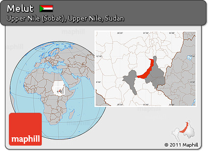 Gray Location Map of Melut, highlighted country, highlighted parent region
