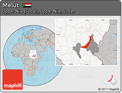 Gray Location Map of Melut, highlighted country, highlighted parent region