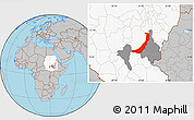 Gray Location Map of Melut, highlighted country, highlighted parent region