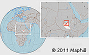 Gray Location Map of Melut, highlighted grandparent region, within the entire country, hill shading