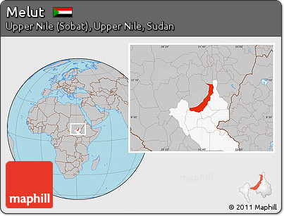 Gray Location Map of Melut, highlighted grandparent region