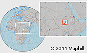 Gray Location Map of Melut, highlighted parent region, within the entire country, hill shading