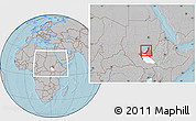 Gray Location Map of Melut, highlighted parent region, highlighted grandparent region, within the entire country, hill shading