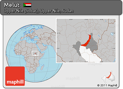 Gray Location Map of Melut, highlighted parent region, highlighted grandparent region