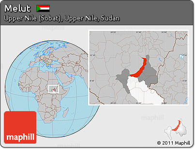 Gray Location Map of Melut, highlighted parent region, highlighted grandparent region